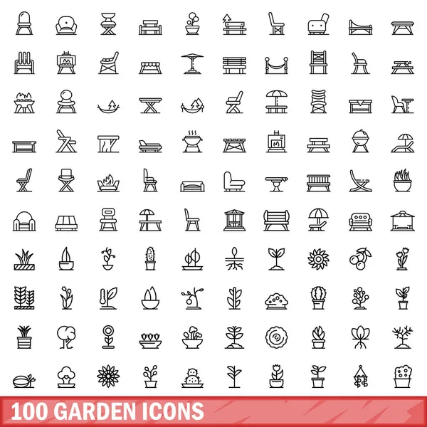 stock vector 100 garden icons set. Outline illustration of 100 garden icons vector set isolated on white background
