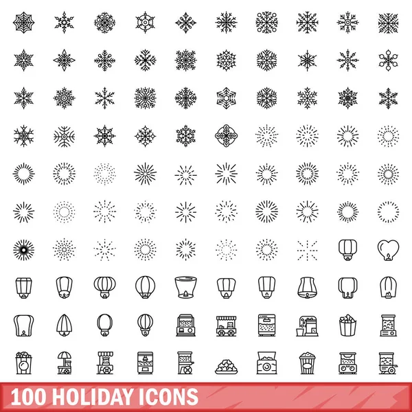 100のアイコンが設定されます 白い背景に孤立した100個の休日のアイコンベクトルセットの概要図 — ストックベクタ