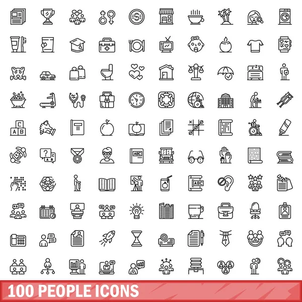 Stock vector 100 people icons set. Outline illustration of 100 people icons vector set isolated on white background