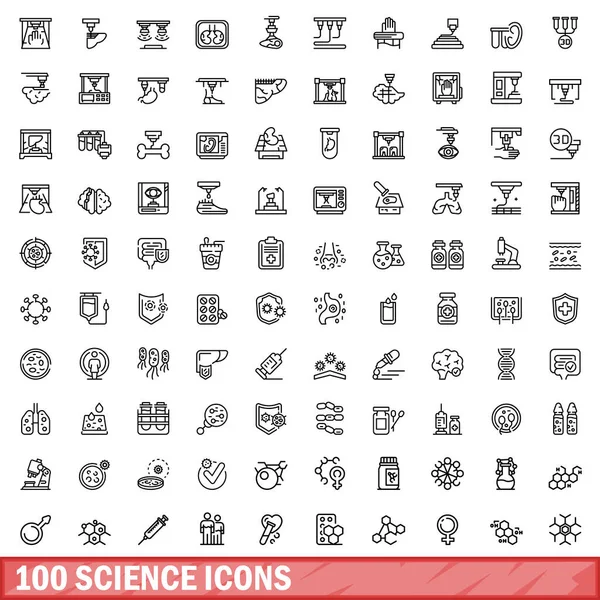 100 Science Icons Set Outline Illustration 100 Science Icons Vector — Stock Vector