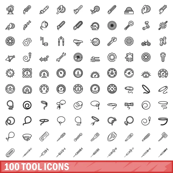 100 Tool Icons Set Outline Illustration 100 Tool Icons Vector — Stock Vector