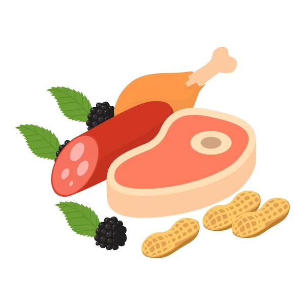 Εικόνα Κρέατος Ισομετρική Διανυσματική Πόδι Κοτόπουλου Λουκάνικο Και Φιλέτο Βοδινού — Διανυσματικό Αρχείο