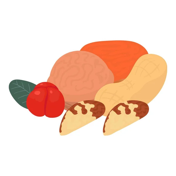 Ikona Ořechové Potraviny Izometrický Vektor Kešu Barbados Třešeň Organická Výživa — Stockový vektor
