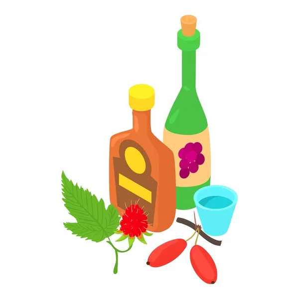 酒精饮料图标等量矢量 酒瓶和杯子 酒精饮料 — 图库矢量图片