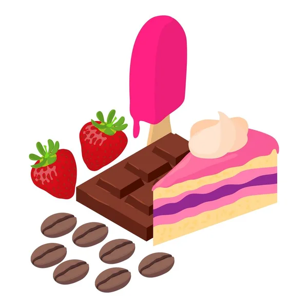 Sweet Food Icon Isometric Vector Piece Cake Strawberry Dessert Sweet — Stock Vector