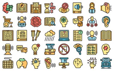 Özürlü simgeleri öğrenmek ana hatları belirler. Özel bir eğitim. Okul test rengi ince çizgi