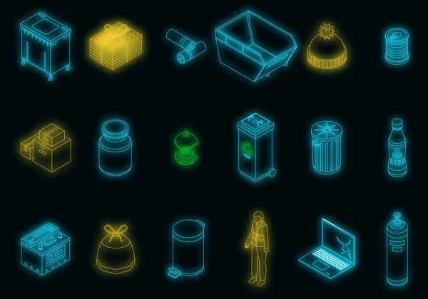 Waste Icons Set Isometric Set Waste Vector Icons Neon Color — Stock Vector