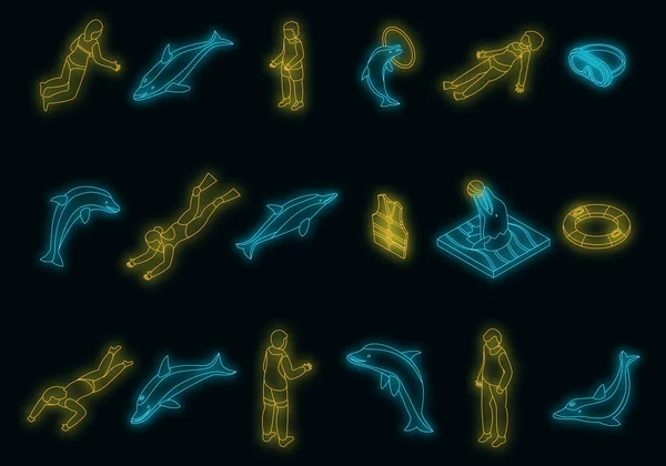 Swim Dolphins Icons Set Isometric Set Swim Dolphins Vector Icons — Stock Vector