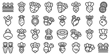 Turp simgeleri dış hat vektörünü ayarlar. Tarımı dilimle. Yaz bitkisi