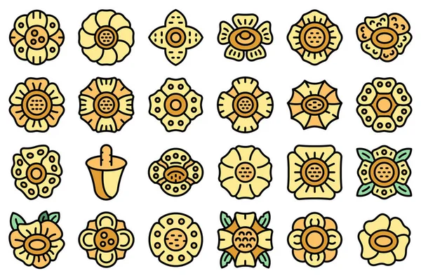 Иконки Раффлезии Устанавливают Контур Вектора Цветок Цветёт Азиатская Красота Тонкая — стоковый вектор