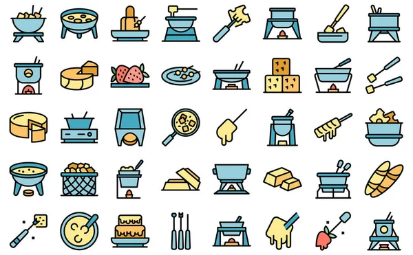 Εικονίδια Fondue Σύνολο Διάνυσμα Περίγραμμα Τυρί Έλιωσε Μαγειρική Κουζίνα Λεπτή — Διανυσματικό Αρχείο
