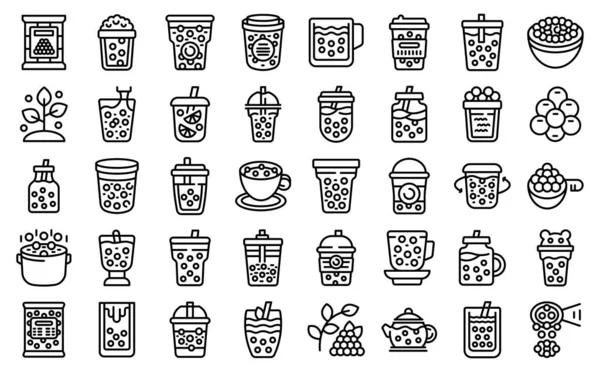 Εικονίδια Τσάι Φούσκα Που Διάνυσμα Περίγραμμα Ασιατικές Μπάλες Ποτό Κύπελλα — Διανυσματικό Αρχείο