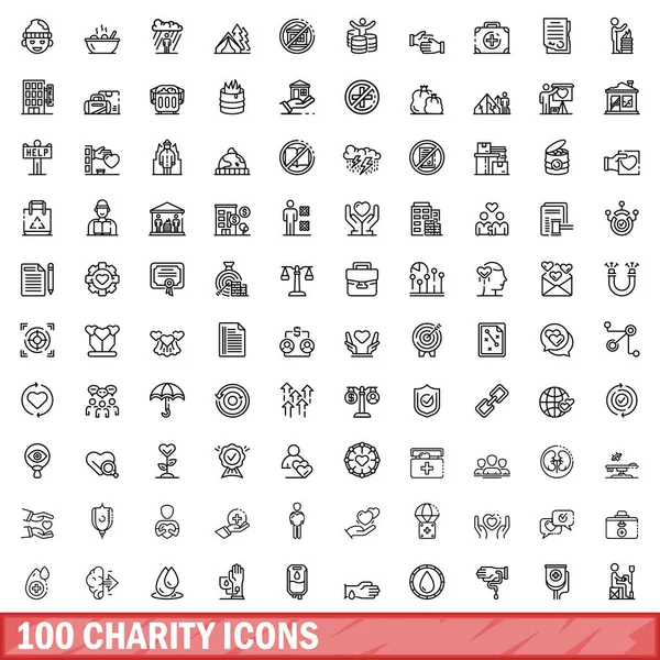 100 Charitativních Ikon Obrys Ilustrace 100 Charitativních Ikon Vektorové Sady — Stockový vektor