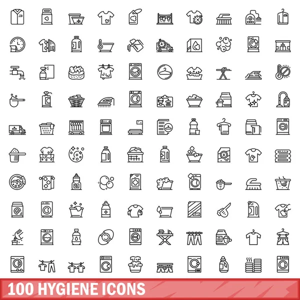 stock vector 100 hygiene icons set. Outline illustration of 100 hygiene icons vector set isolated on white background