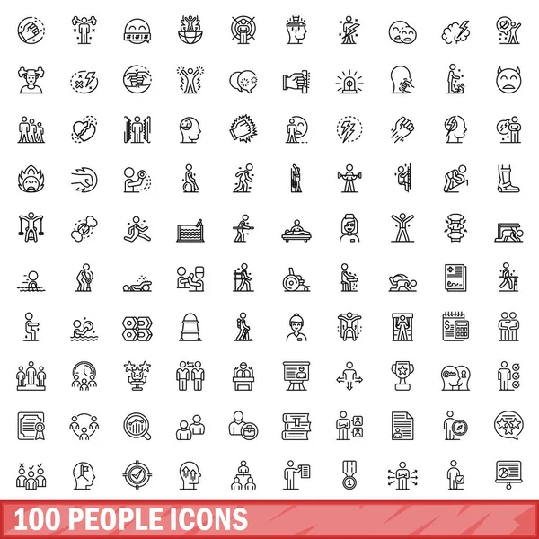 stock vector 100 people icons set. Outline illustration of 100 people icons vector set isolated on white background