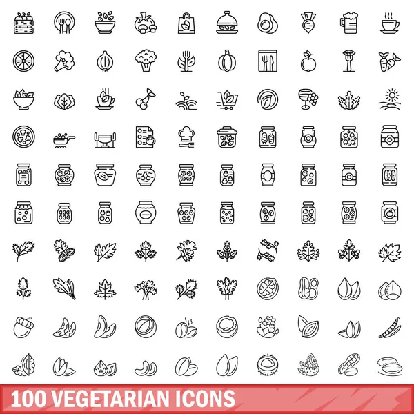 stock vector 100 vegetarian icons set. Outline illustration of 100 vegetarian icons vector set isolated on white background