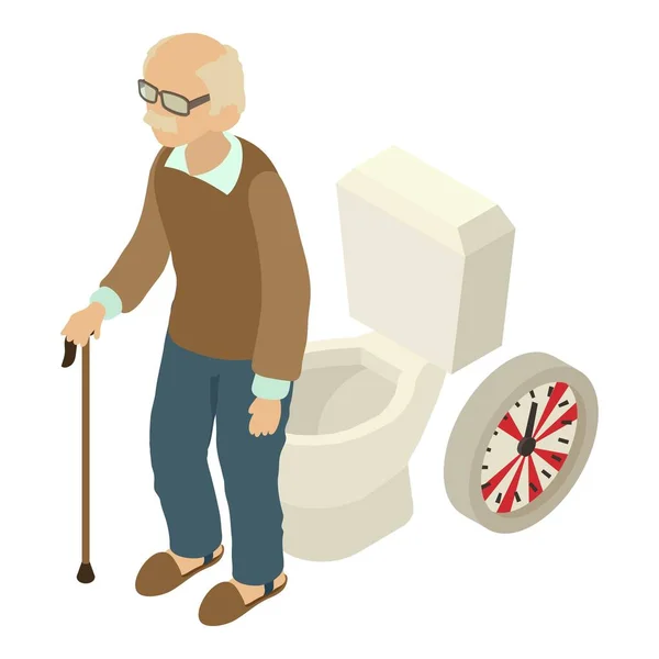 老人病アイコン等角ベクトル トイレのボウルのアイコンの近くに立っている老人 消化管又は尿路系の疾患 — ストックベクタ