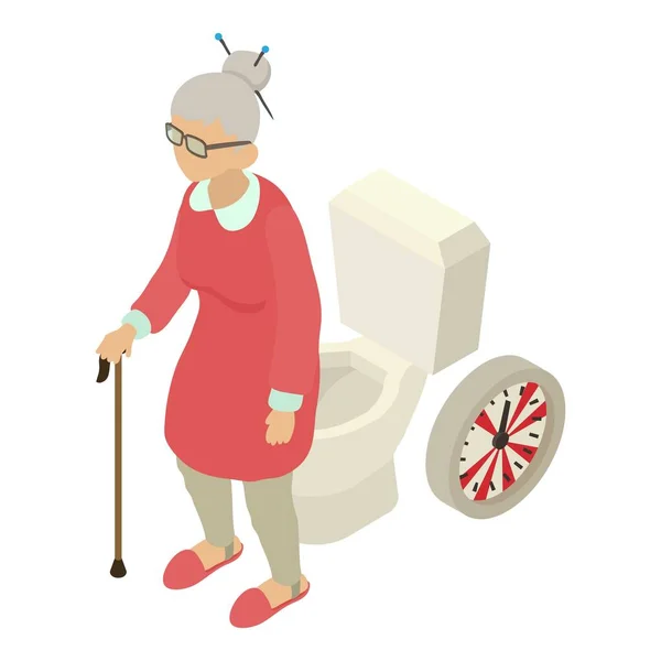 Age Disease Icon Isometric Vector Elderly Woman Standing Toilet Bowl — Stock Vector