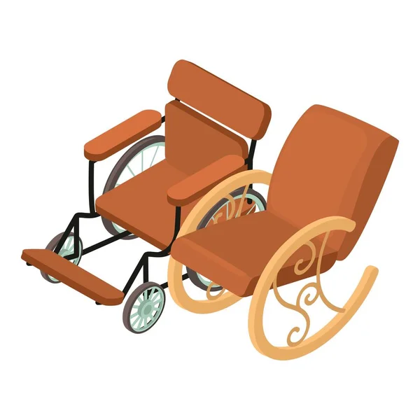 Elderly Furniture Icon Isometric Vector Brown Wheelchair Rocking Chair Icon — Stock Vector