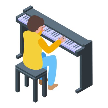 Piyano çalma ikonu izometrik vektörü. Okul müziği. Konser aleti