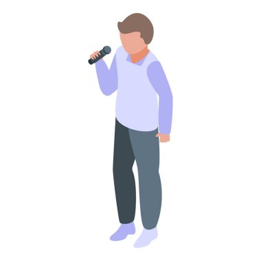 Sevimli şarkıcı ikonu izometrik vektörü. Müzik okulu. Çal çocuk