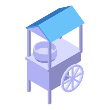 Patlamış mısır arabası ikonu izometrik vektörü. Pamuk yemeği. Makine deposu