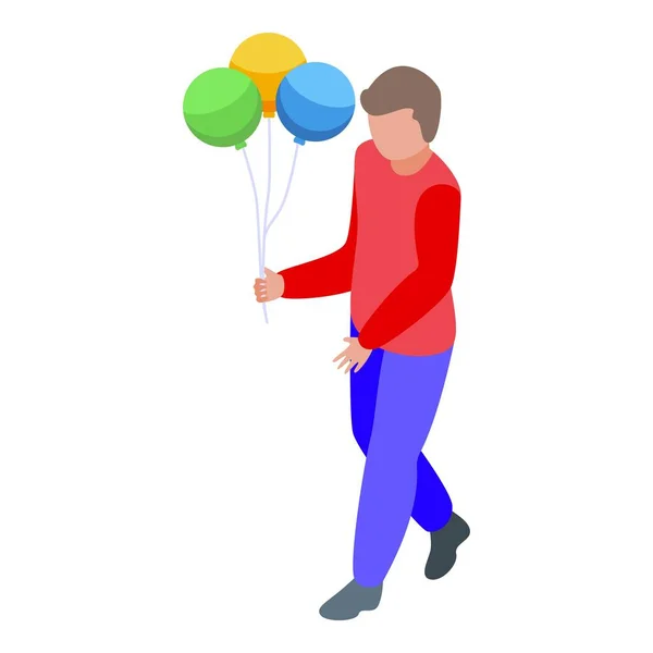 Kind Mit Luftballons Symbol Isometrischen Vektor Luftballonverkäufer Naturpark — Stockvektor