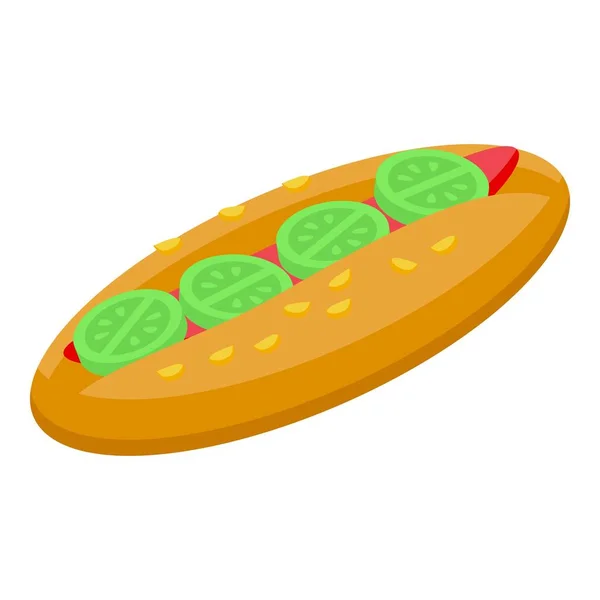 Ikon Hot Dog Vektor Isometrik Vegan Penjual Makanan Pasar Cepat - Stok Vektor