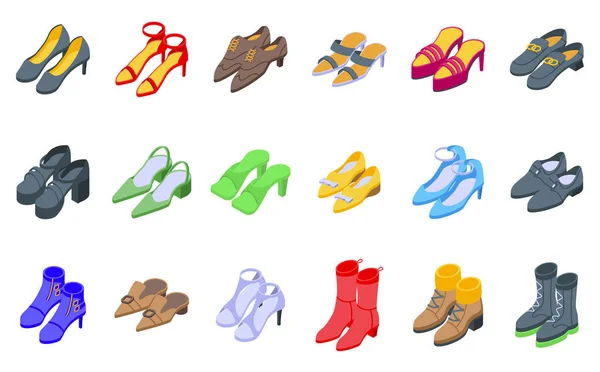 Yüksek Topuklu Kadın Ayakkabısı Ikonları Izometrik Vektörü Ayarlar Kız Topuğu — Stok Vektör