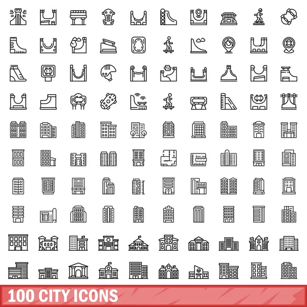 100 Şehir Simgesi Ayarlandı Beyaz Arkaplanda Izole Edilmiş 100 Şehir — Stok Vektör