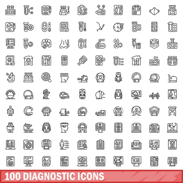 100 Diagnostic Icons Set Outline Illustration 100 Diagnostic Icons Vector — Stock Vector