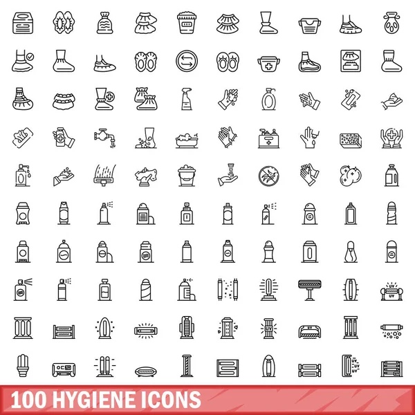 stock vector 100 hygiene icons set. Outline illustration of 100 hygiene icons vector set isolated on white background