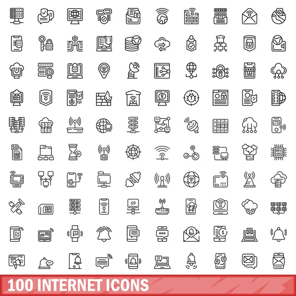 100 Internet Icons Set Outline Illustration 100 Internet Icons Vector — Stock Vector