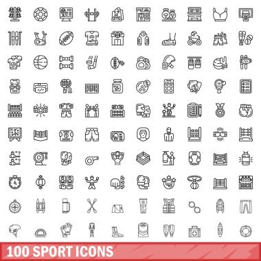 100 spor ikonu hazır. Beyaz arkaplanda izole edilmiş 100 spor simgesi vektörünün ana hatları