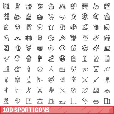100 spor ikonu hazır. Beyaz arkaplanda izole edilmiş 100 spor simgesi vektörünün ana hatları