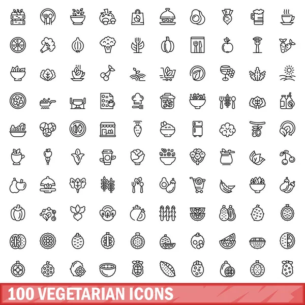 stock vector 100 vegetarian icons set. Outline illustration of 100 vegetarian icons vector set isolated on white background