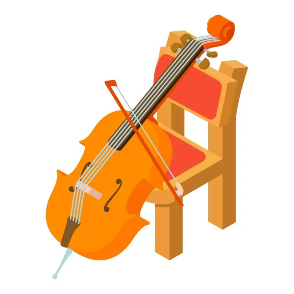 Cello Icon Isometric Vector Stringed Musical Instrument Wooden Chair Icon — Stock Vector