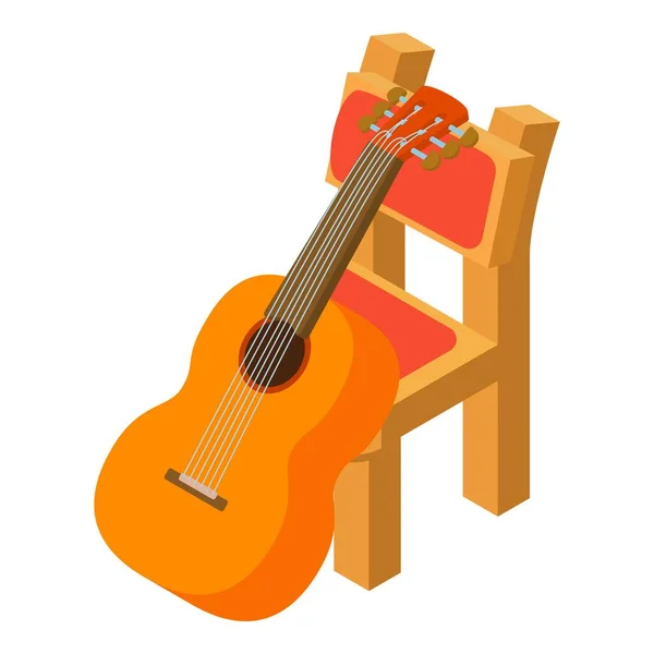 Ikona Gitary Klasycznej Wektor Izometryczny Strunowy Instrument Muzyczny Pobliżu Krzesła — Wektor stockowy