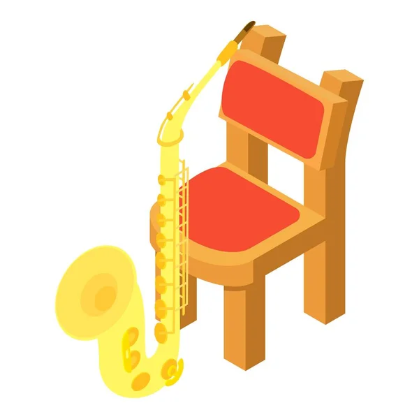 Wektor Izometryczny Ikony Saksofonu Wiatr Instrument Muzyczny Pobliżu Ikony Drewnianego — Wektor stockowy