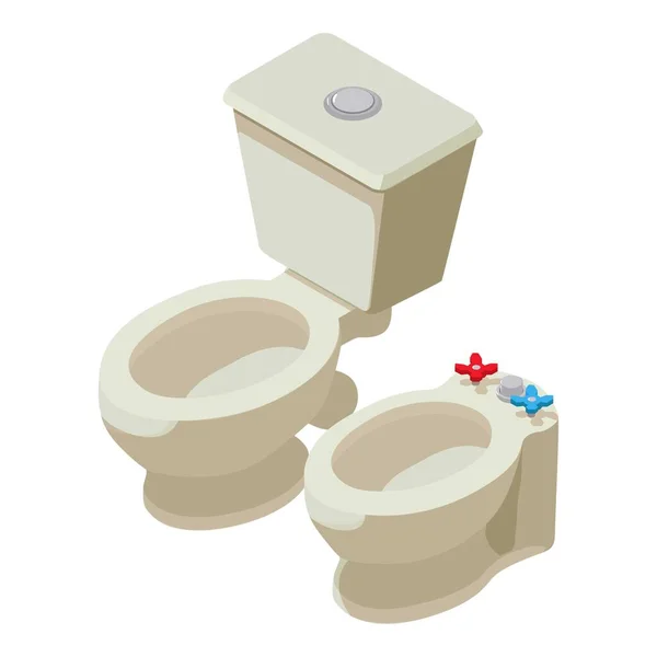 アイコン等角ベクトルを配管 新しい近代的なセラミックトイレボウルとビデのアイコン トイレ トイレ トイレ設備 — ストックベクタ