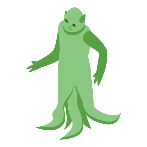 緑色の宇宙人のアイコン等角ベクトル 面白い怪物だ 火星漫画 — ストックベクタ