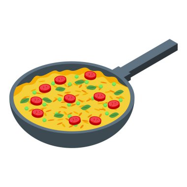 Paella deniz ürünleri ikonu izometrik vektörü. İspanyol yemeği. Pişmiş tasarım