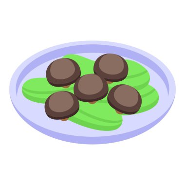 Shiitake yemek ikonu izometrik vektörü. Mantar mantarı. Çin mantarı.