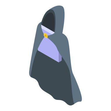 Siyah manto ikon izometrik vektörü. Pelerin. Pelerin. Kahraman pelerini.