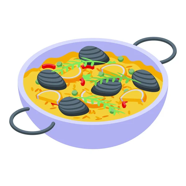 Paella Food Icon Vettore Isometrico Cucina Pesce Gamberetti Cotti — Vettoriale Stock