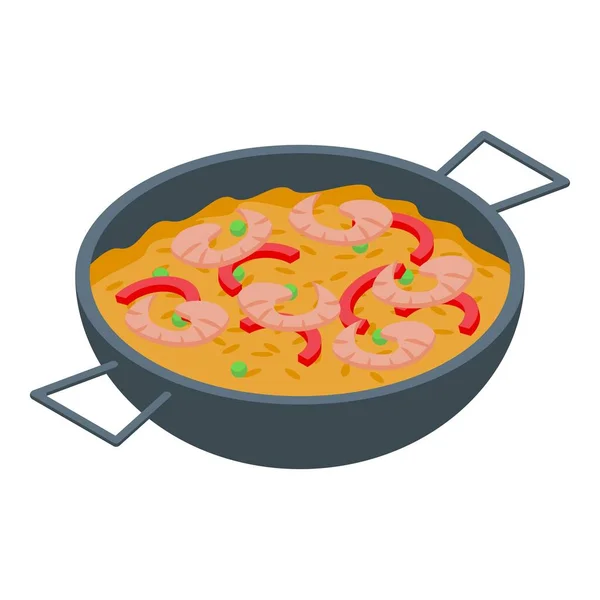 Espagne Icône Paella Vecteur Isométrique Nourriture Espagnole Poisson Cuit — Image vectorielle