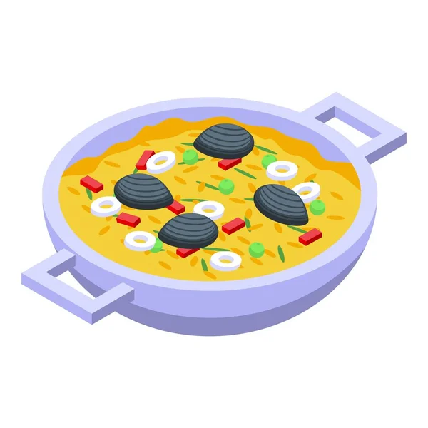 Icône Paella Riz Vecteur Isométrique Nourriture Espagnole Espagne Cuit — Image vectorielle