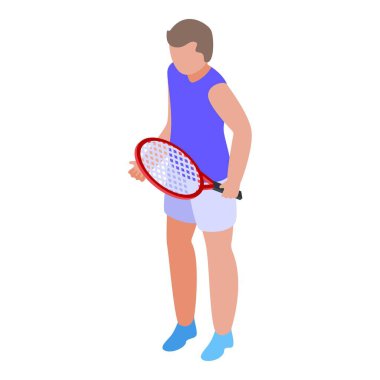 Tenis oyuncusu ikonu izometrik vektörü. Spor atleti. Fitness sağlığı