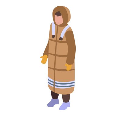 Alaska insan ikonu izometrik vektörü. Kuzey Kutbu Eskimosu. Kuzey Kanada