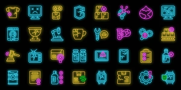 Defective Product Icons Set Outline Vector Container Defect Analysis Certification — Stock Vector